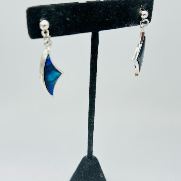 Vintage abalone shell silver tone pierced earrings dangles - Picture 2 of 10